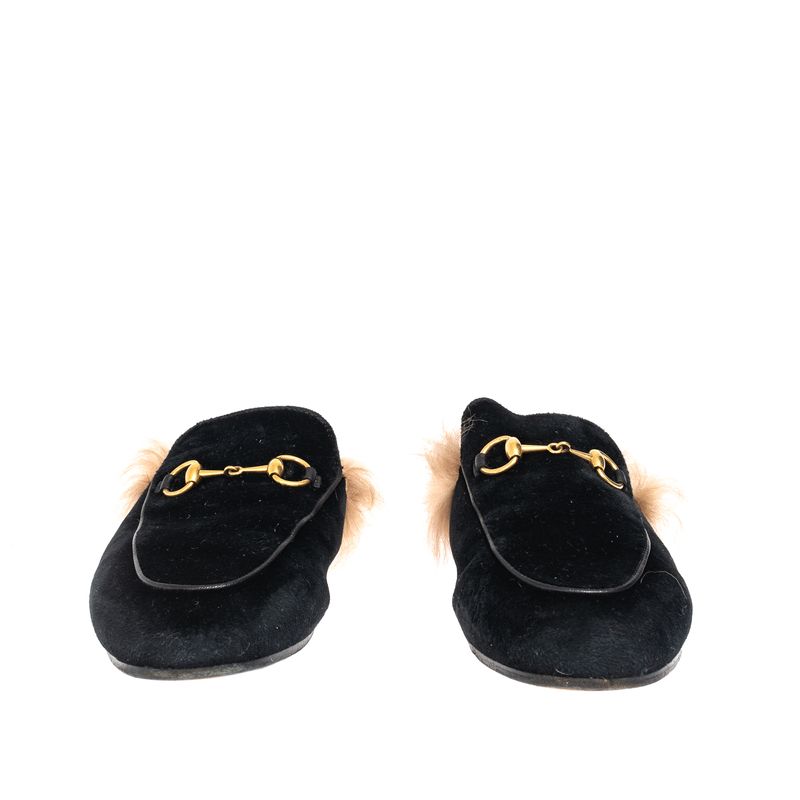 Mule-Gucci-Princetown-Pelos-Veludo-Preto