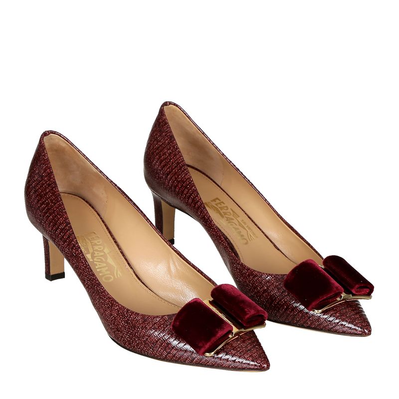 Scarpin-Salvatore-Ferragamo-Couro-e-Veludo-Vinho-