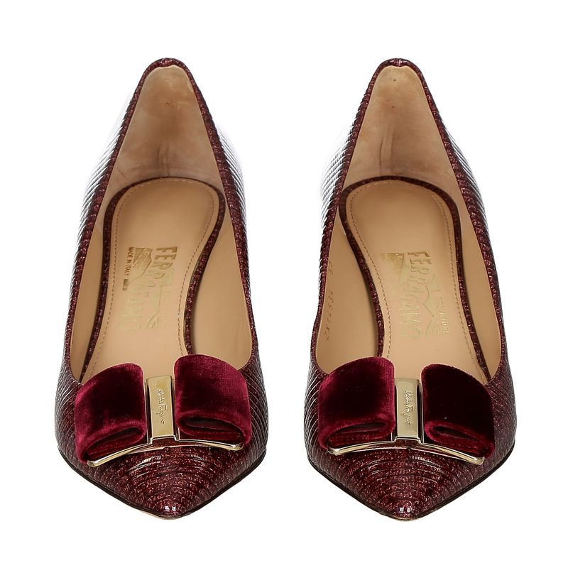 Scarpin-Salvatore-Ferragamo-Couro-e-Veludo-Vinho-