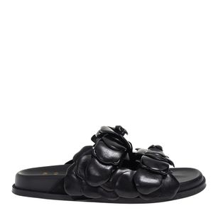 Rasteira Valentino Garavani Rosas Couro Preto
