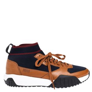 Tênis Hugo Boss Tricô e Couro Marrom e Azul