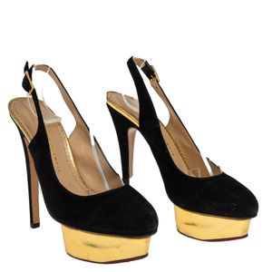 Sapato Charlotte Olympia Slingback Camurça Preto