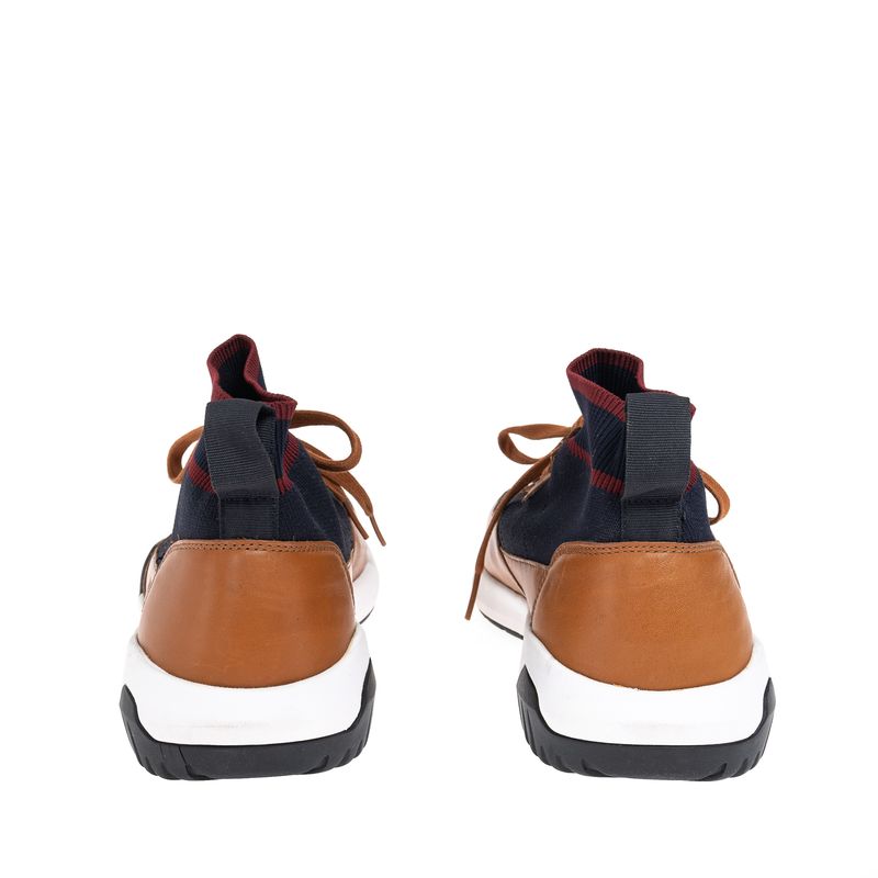 Tenis-Hugo-Boss-Trico-e-Couro-Marrom-e-Azul
