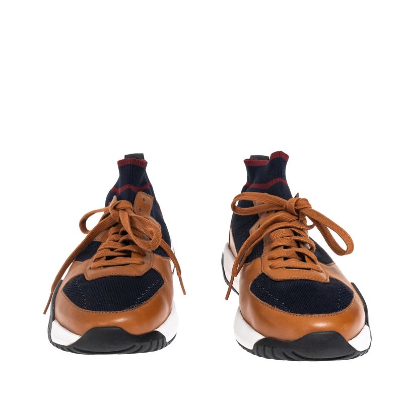 Tenis-Hugo-Boss-Trico-e-Couro-Marrom-e-Azul