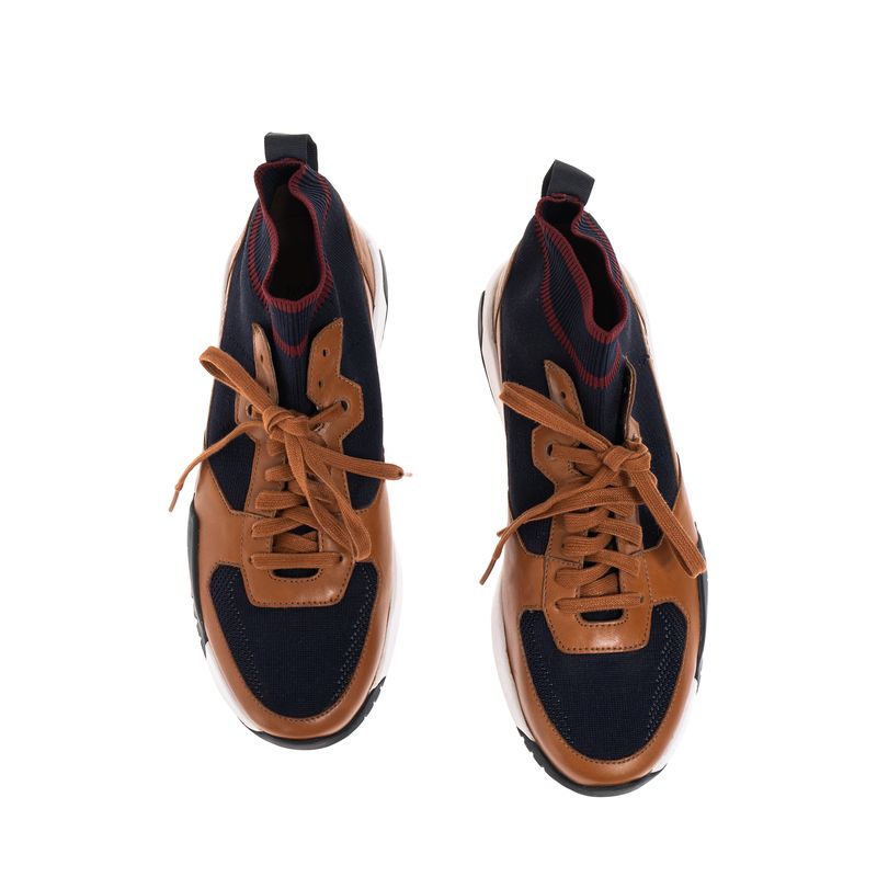 Tenis-Hugo-Boss-Trico-e-Couro-Marrom-e-Azul