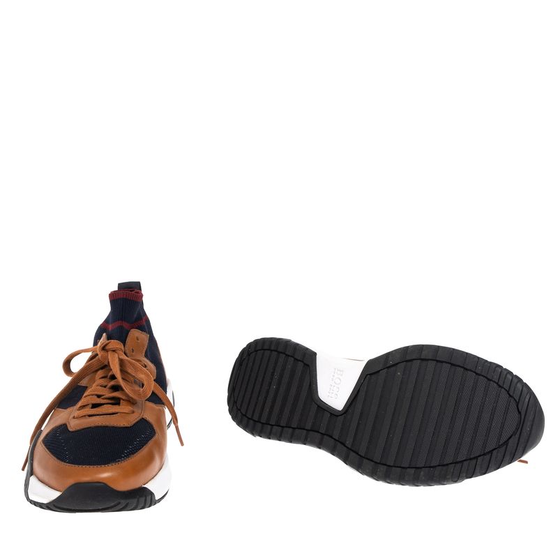 Tenis-Hugo-Boss-Trico-e-Couro-Marrom-e-Azul