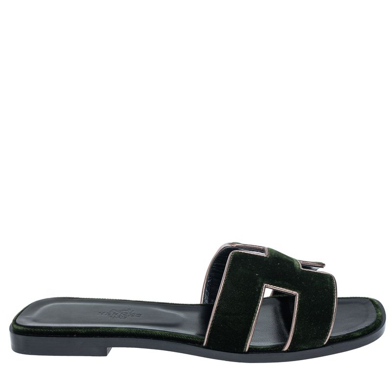 Sandalia-Hermes-Oran-Veludo-Verde