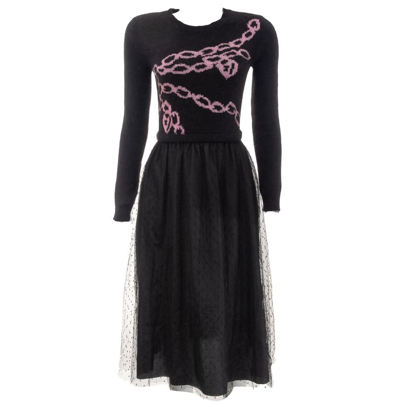 Vestido-Red-Valentino-Tule-e-Trico-Preto