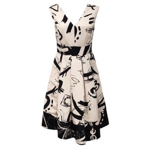 Vestido Donna Karan Godê Estampado Creme e Preto