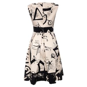 Vestido Donna Karan Godê Estampado Creme e Preto