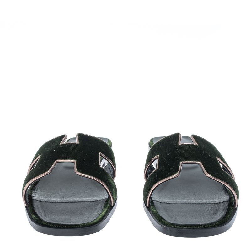 Sandalia-Hermes-Oran-Veludo-Verde