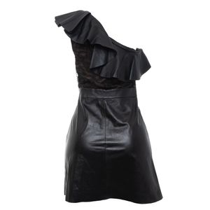 Vestido Valentino Ombro Só Couro e Renda Preto