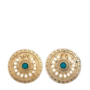 Brinco de Pressão VIntage Pedra Azul Círculo Dourado