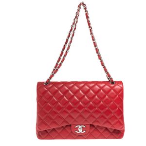 Bolsa Chanel Classic Double Flap Maxi Caviar Vermelha