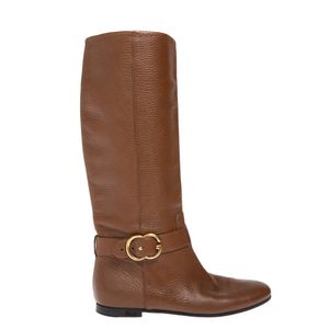 Bota Gucci Cano Longo Couro Marrom