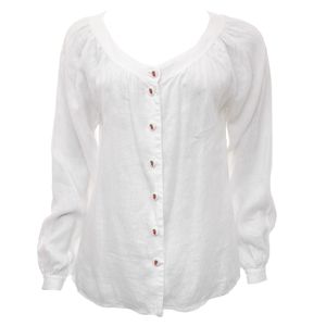 Camisa Cris Barros Botões Morangos Linho Branco