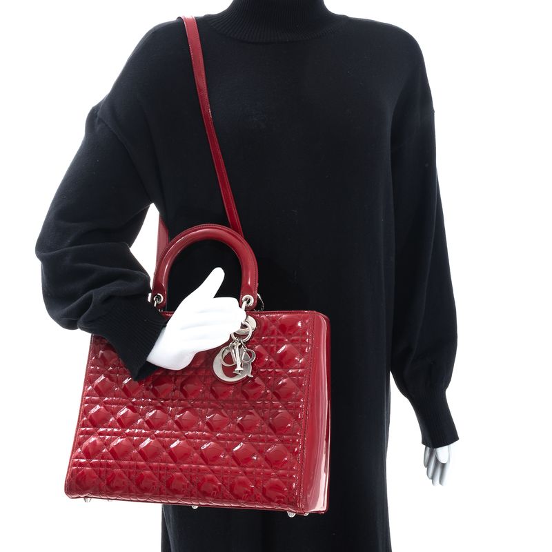 Bolsa-Christian-Dior-Lady-Dior-Grande-Verniz-Vermelha