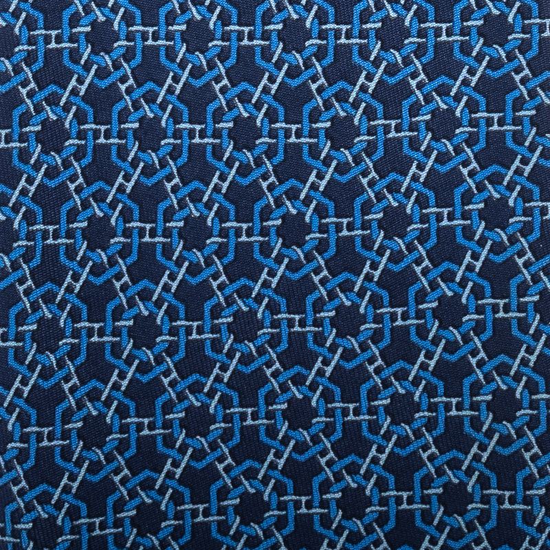 Gravata-Hermes-Estampas-Hexagonos-Seda-Azul