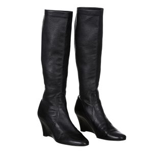 Bota Salvatore Ferragamo Anabela Couro Preto