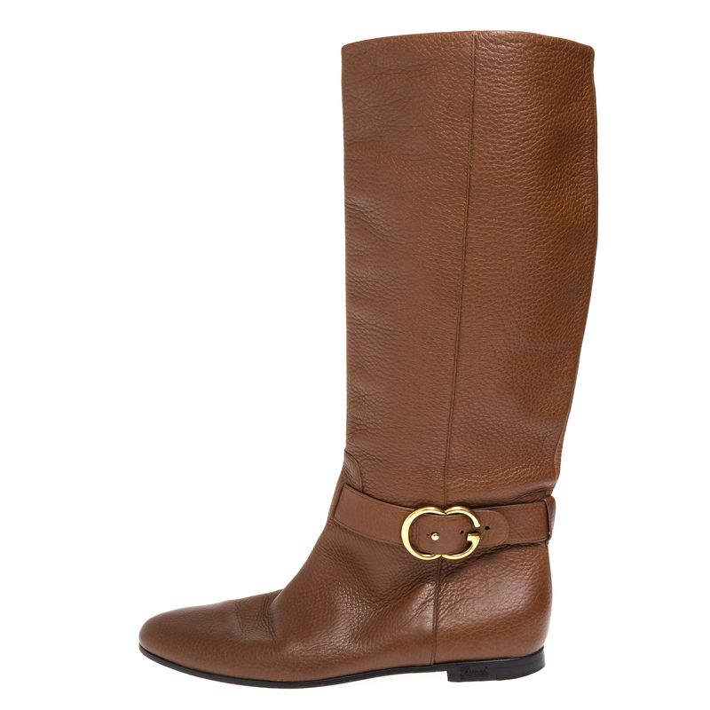 Bota-Gucci-Cano-Longo-Couro-Marrom