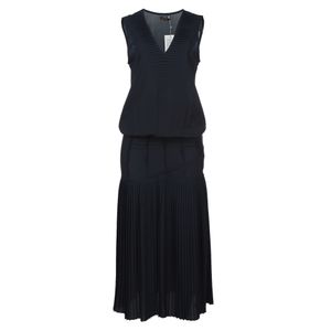 Vestido Mixed Plissado Azul Marinho