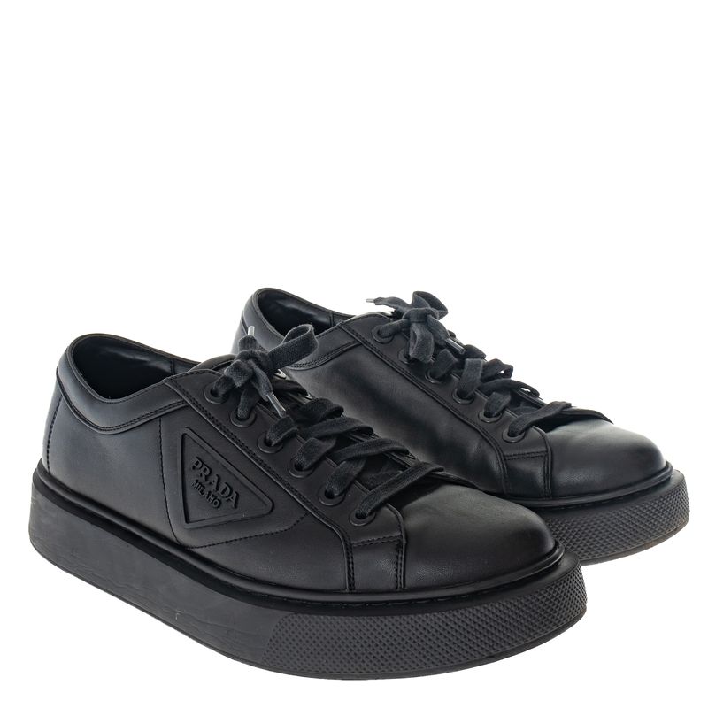 Tenis-Prada-Logo-Couro-Preto