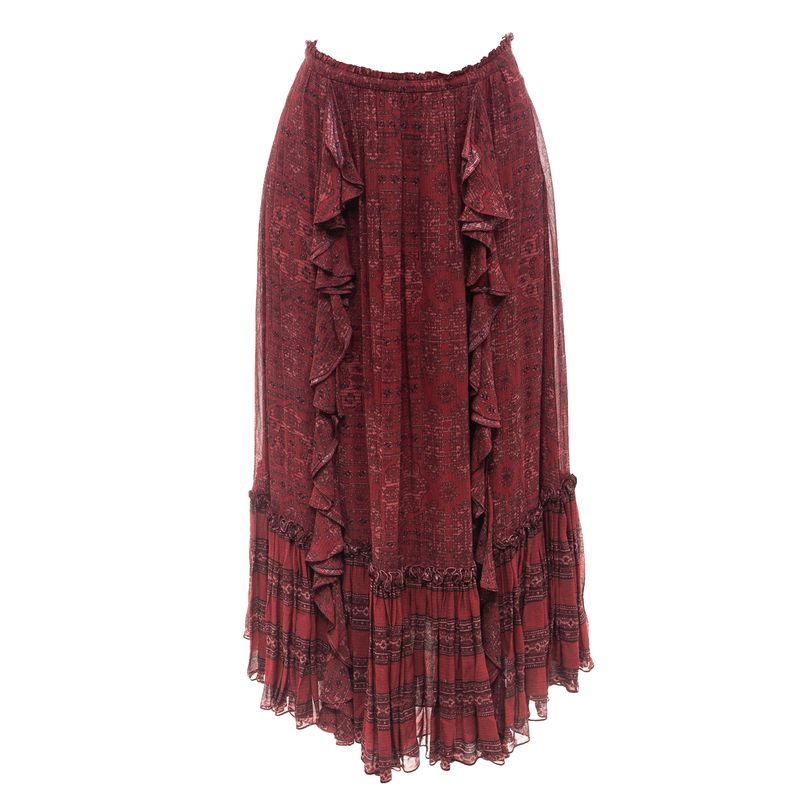 Saia-Cris-Barros-Midi-Viscose-Vermelha-Estampada