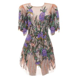 Vestido Fabiana Milazzo Curto Bordado Lavanda