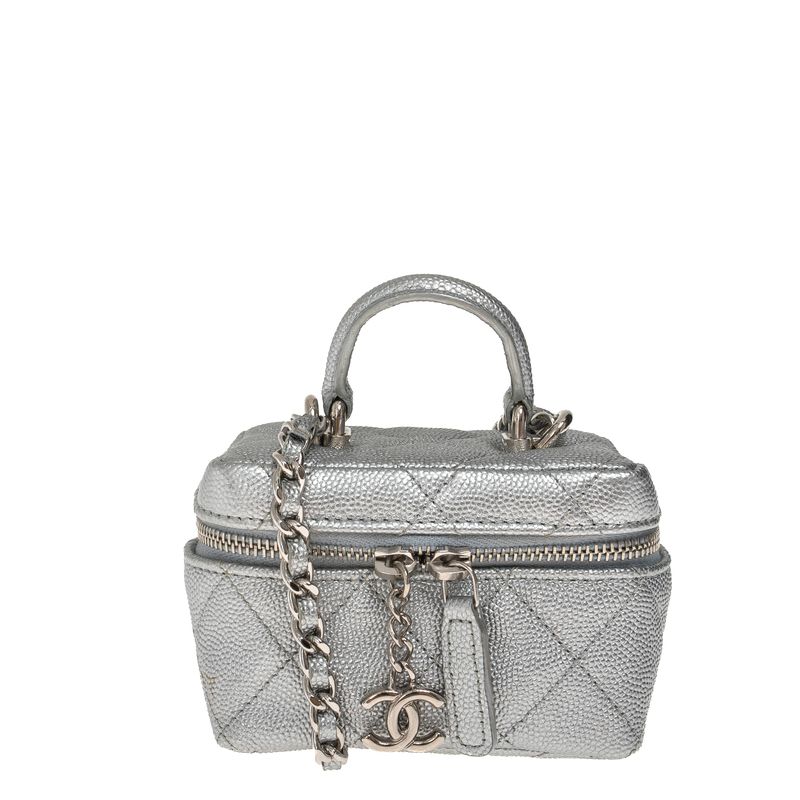 Bolsa-Chanel-Micro-Top-Handle-Caviar-Prateada