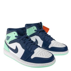 Tênis Nike Air Jordan 1 Mid Turquesa Azul e Branco