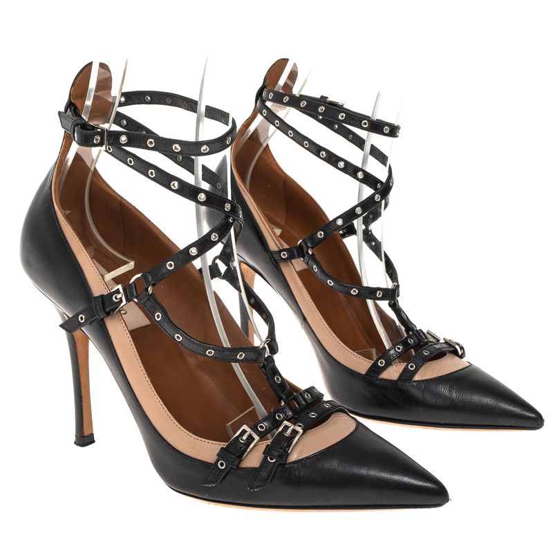 Scarpin-Valentino-Garavani-Tiras-Preto-e-Bege