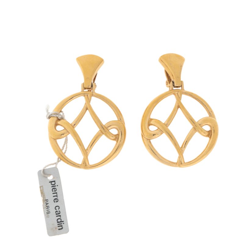 Brinco-Pierre-Cardin-Vintage-Pendente-Circular-Dourado