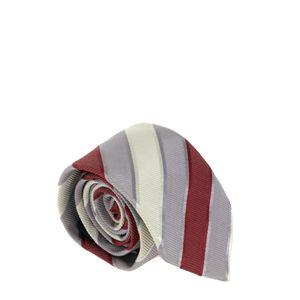 Gravata Burberry Seda Listrada Lilás, Vermelha e Branca