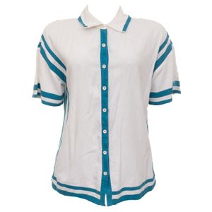 Camisa Cris Barros Linho Branca e Azul