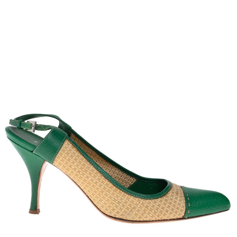 Scarpin-Prada-Slingback-Rafia-e-Couro-Verde