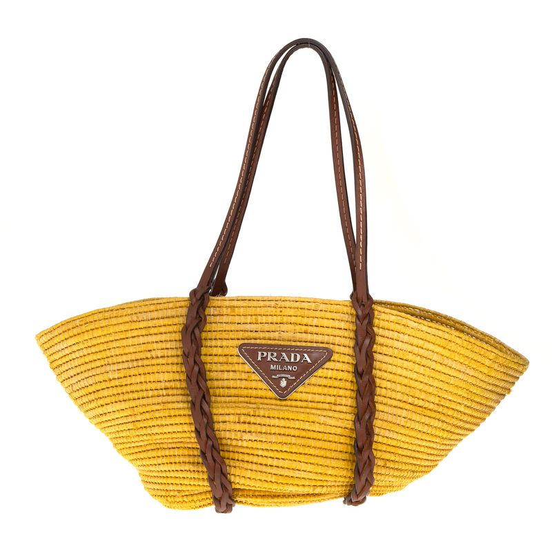 Bolsa-Prada-Tote-Raffia-e-Couro-Amarela