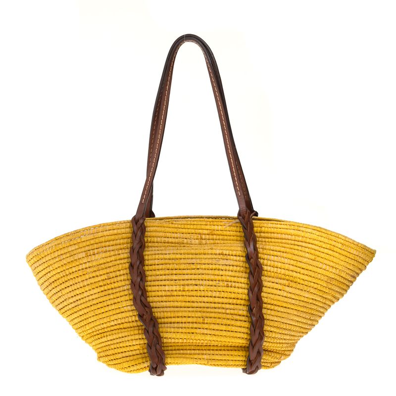 Bolsa-Prada-Tote-Raffia-e-Couro-Amarela