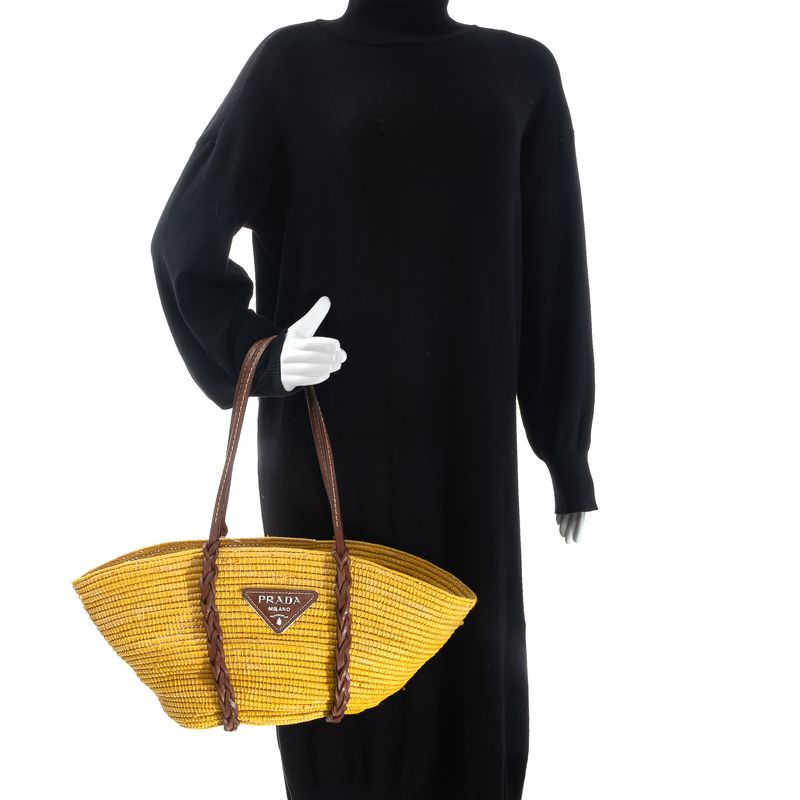 Bolsa-Prada-Tote-Raffia-e-Couro-Amarela