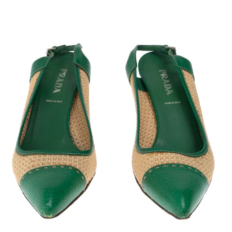 Scarpin-Prada-Slingback-Rafia-e-Couro-Verde