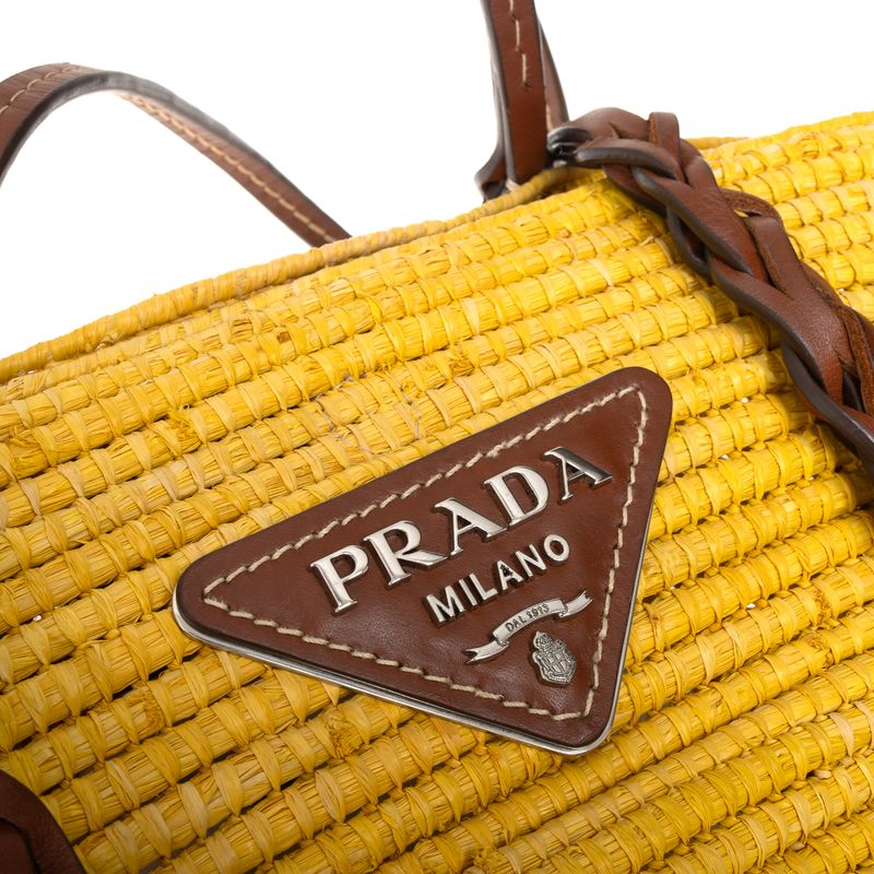 Bolsa-Prada-Tote-Raffia-e-Couro-Amarela