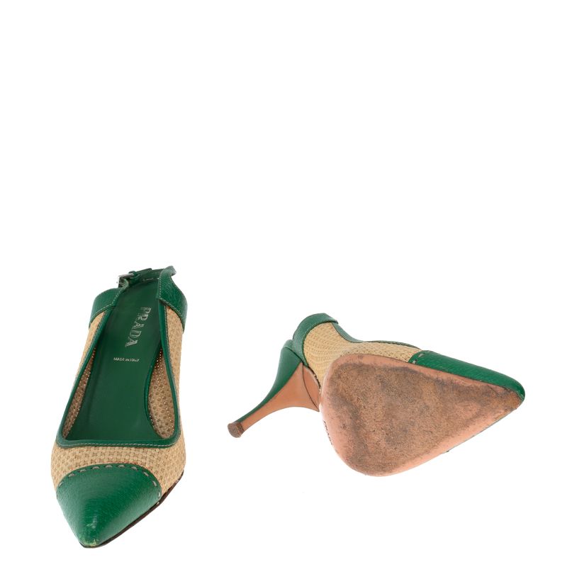 Scarpin-Prada-Slingback-Rafia-e-Couro-Verde