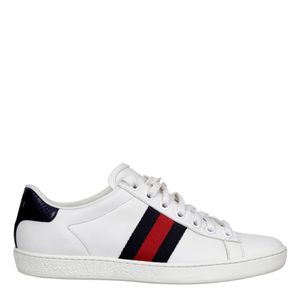 Tênis Gucci Ace Faixa Web Couro Branco