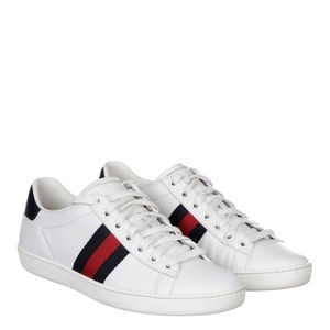 Tênis Gucci Ace Faixa Web Couro Branco