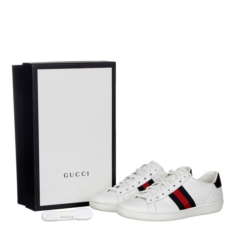 Tenis-Gucci-Ace-Faixa-Web-Couro-Branco