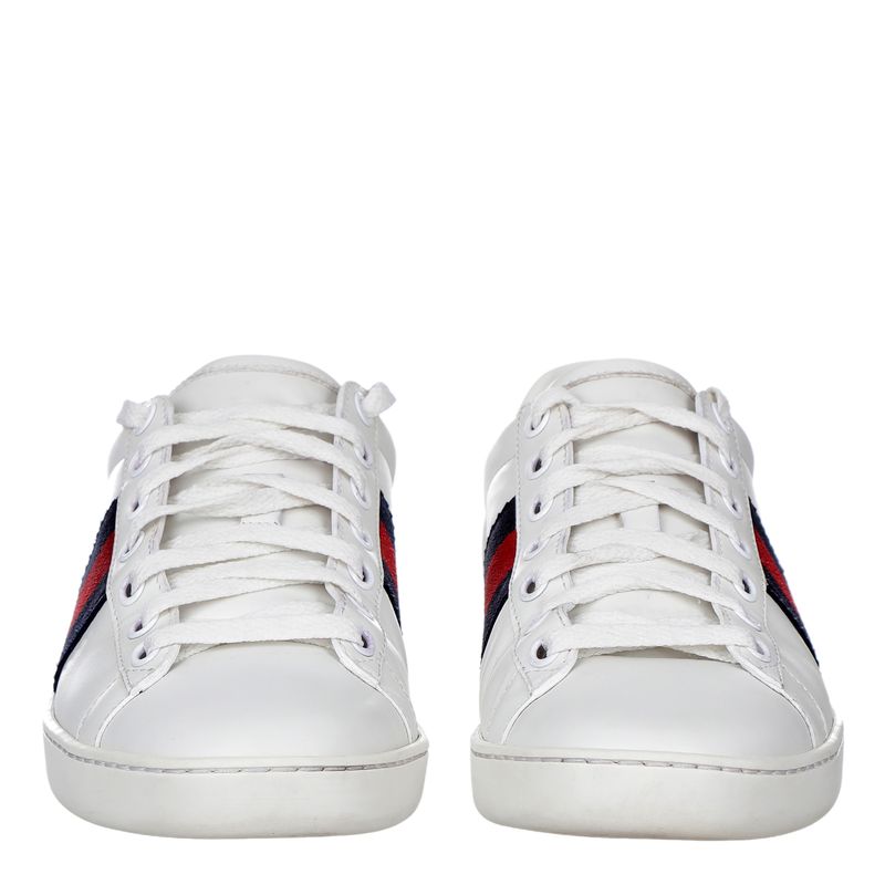 Tenis-Gucci-Ace-Faixa-Web-Couro-Branco