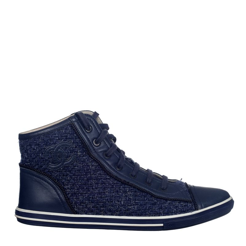 Tenis-Chanel-Couro-e-Tweed-Azul-Marinho-