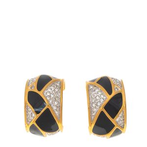 Brinco de Pressão Swarovski Meia Argola Preta e Dourada