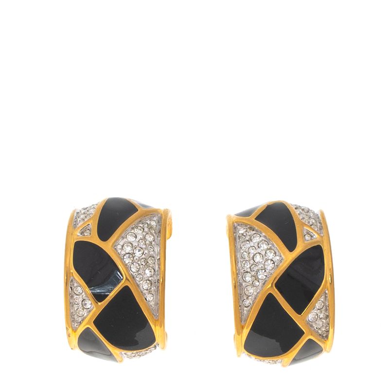 Brinco-de-Pressao-Swarovski-Meia-Argola-Preta-e-Dourada
