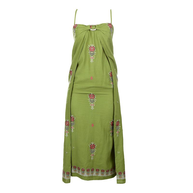 Vestido-Cris-Barros-Linho-Verde-Estampado-