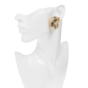 Brinco de Pressão Swarovski Meia Argola Preta e Dourada
